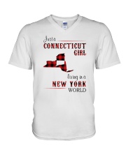 CONNECTICUT GIRL LIVING IN NEW YORK WORLD V-Neck T-Shirt thumbnail