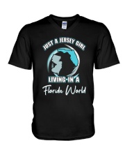 JERSEY GIRL LIVING IN FLORIDA WORLD V-Neck T-Shirt thumbnail