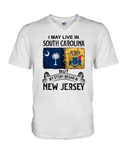 LIVE IN SOUTH CAROLINA BEGAN IN NEW JERSEY V-Neck T-Shirt tile