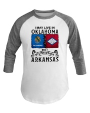 LIVE IN OKLAHOMA BEGAN IN ARKANSAS Baseball Tee tile