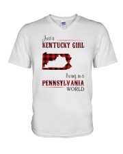 KENTUCKY GIRL LIVING IN PENNSYLVANIA WORLD V-Neck T-Shirt tile