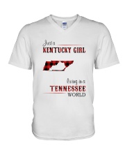 KENTUCKY GIRL LIVING IN TENNESSEE WORLD V-Neck T-Shirt thumbnail