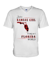 KANSAS GIRL LIVING IN FLORIDA WORLD V-Neck T-Shirt thumbnail