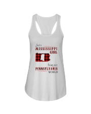 MISSISSIPPI GIRL LIVING IN PENNSYLVANIA WORLD Ladies Flowy Tank tile