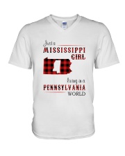 MISSISSIPPI GIRL LIVING IN PENNSYLVANIA WORLD V-Neck T-Shirt tile