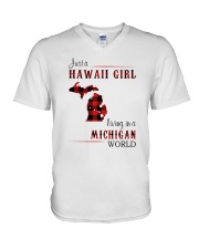HAWAII GIRL LIVING IN MICHIGAN WORLD V-Neck T-Shirt thumbnail