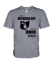JUST A MICHIGAN GUY IN AN OHIO WORLD V-Neck T-Shirt thumbnail