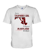 CALIFORNIA GIRL LIVING IN MARYLAND WORLD V-Neck T-Shirt tile
