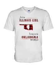 ILLINOIS GIRL LIVING IN OKLAHOMA WORLD V-Neck T-Shirt thumbnail