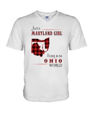 MARYLAND GIRL LIVING IN OHIO WORLD V-Neck T-Shirt thumbnail