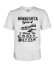 Minnesota Girl I May Be Crazy V-Neck T-Shirt tile