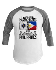 LIVE IN MASSACHUSETTS BEGAN IN PHILIPPINES Baseball Tee tile