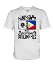 LIVE IN MASSACHUSETTS BEGAN IN PHILIPPINES V-Neck T-Shirt tile