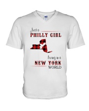 PHILLY GIRL LIVING IN NEW YORK WORLD V-Neck T-Shirt thumbnail