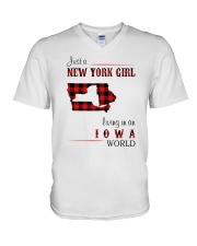 NEW YORK GIRL LIVING IN IOWA WORLD V-Neck T-Shirt thumbnail