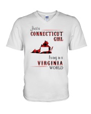 CONNECTICUT GIRL LIVING IN VIRGINIA WORLD V-Neck T-Shirt thumbnail