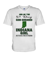 God Created Indiana Girl V-Neck T-Shirt tile