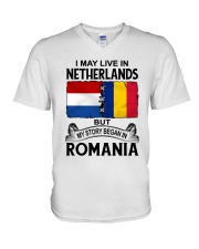 LIVE IN NETHERLANDS BEGAN IN ROMANIA ROOT WOMEN V-Neck T-Shirt thumbnail