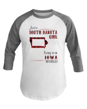 SOUTH DAKOTA GIRL LIVING IN IOWA WORLD Baseball Tee thumbnail