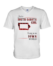 SOUTH DAKOTA GIRL LIVING IN IOWA WORLD V-Neck T-Shirt thumbnail