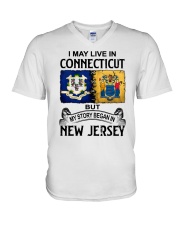 LIVE IN CONNECTICUT BEGAN IN NEW JERSEY V-Neck T-Shirt tile