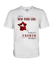 NEW YORK GIRL LIVING IN FRENCH WORLD V-Neck T-Shirt tile