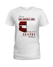 OKLAHOMA GIRL LIVING IN ARIZONA WORLD Ladies T-Shirt tile