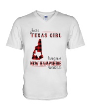 TEXAS GIRL LIVING IN NEW HAMPSHIRE WORLD V-Neck T-Shirt thumbnail