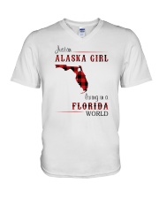 ALASKA GIRL LIVING IN FLORIDA WORLD V-Neck T-Shirt thumbnail