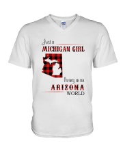 MICHIGAN GIRL LIVING IN ARIZONA WORLD V-Neck T-Shirt thumbnail