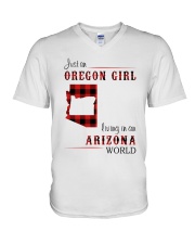 OREGON GIRL LIVING IN ARIZONA WORLD V-Neck T-Shirt thumbnail