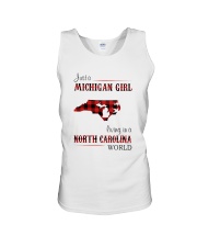 MICHIGAN GIRL LIVING IN NORTH CAROLINA WORLD Unisex Tank thumbnail