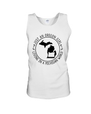 OREGON GIRL LIVING IN MICHIGAN WORLD Unisex Tank tile