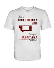 SOUTH DAKOTA GIRL LIVING IN MONTANA WORLD V-Neck T-Shirt tile