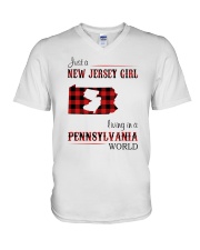 JERSEY GIRL LIVING IN PENNSYLVANIA WORLD V-Neck T-Shirt tile
