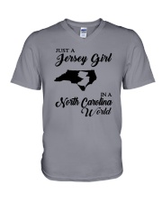 JUST A JERSEY GIRL IN A NORTH CAROLINA WORLD V-Neck T-Shirt thumbnail