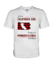CALIFORNIA GIRL LIVING IN PENNSYLVANIA WORLD V-Neck T-Shirt thumbnail