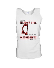 ILLINOIS GIRL LIVING IN MISSISSIPPI WORLD Unisex Tank tile