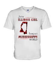 ILLINOIS GIRL LIVING IN MISSISSIPPI WORLD V-Neck T-Shirt tile