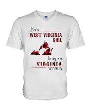 WEST VIRGINIA GIRL LIVING IN VIRGINIA WORLD V-Neck T-Shirt thumbnail