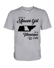 JUST A MISSOURI GIRL IN A TENNESSEE WORLD V-Neck T-Shirt thumbnail