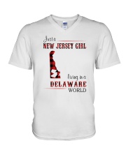 JERSEY GIRL LIVING IN DELAWARE WORLD V-Neck T-Shirt thumbnail