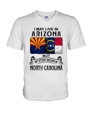 LIVE IN ARIZONA BEGAN IN NORTH CAROLINA V-Neck T-Shirt tile