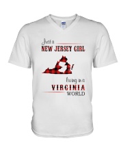 JERSEY GIRL LIVING IN VIRGINIA WORLD V-Neck T-Shirt thumbnail