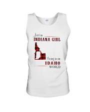 INDIANA GIRL LIVING IN IDAHO WORLD Unisex Tank thumbnail