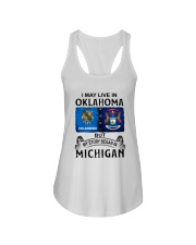 LIVE IN OKLAHOMA BEGAN IN MICHIGAN Ladies Flowy Tank tile