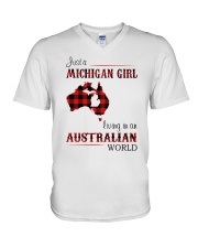 MICHIGAN GIRL LIVING IN AUSTRALIAN WORLD V-Neck T-Shirt tile