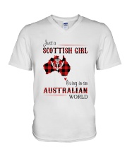 SCOTTISH GIRL LIVING IN AUSTRALIAN WORLD V-Neck T-Shirt tile
