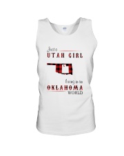 UTAH GIRL LIVING IN OKLAHOMA WORLD Unisex Tank tile