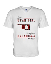 UTAH GIRL LIVING IN OKLAHOMA WORLD V-Neck T-Shirt tile